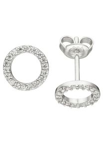Jobo Damen Paar Ohrstecker, Silber 925 (Sterlingsilber), silber, Silber 925 (Sterlingsilber), Ohrringe, rund 925 Silber mit 36 Zirkonia