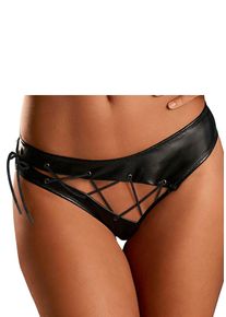 JETTE Damen Slip, Gr. 48, schwarz, Lederoptik (PU beschichtet), Obermaterial: 97% Polyester, 3% Elasthan, Unterhosen, in Leder-Optik mit aufregender