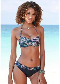 Lascana Damen Bikini-Hose "Reese", schwarz, Gr. 36, bedruckt, Polyamid, Badehosen, mit Umschlagbund und Palmendruck