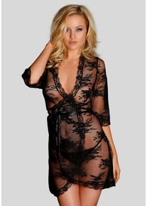 Lascana Damen Kimono, Gr. 44, schwarz, Kunstfaser, unifarben, Hausmäntel, aus transparenter Spitze, sexy Dessous