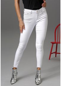 Aniston CASUAL Damen Skinny-fit-Jeans, weiß, modisch, Gr. 42, unifarben, Destroyed-Effekte, Denim/Jeans, Obermaterial: 98% Baumwolle, 2% Elasthan,