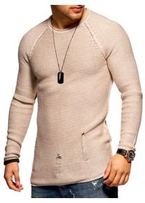 2Y Premium Herren Strickpullover "JOSCHUA", beige, casual, Gr. S, unifarben, 50% Baumwolle, 50% Polyacryl, Pullover, mit Destroyed-Elementen