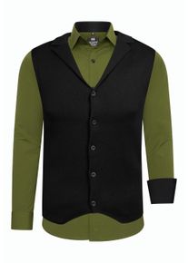 Rusty Neal Herren Langarmhemd, grün, casual, Gr. XXL, mehrfarbig, 60% Baumwolle, 37% Polyester, 3% Elasthan, Hemden, inklusive Langarmhemd und Weste