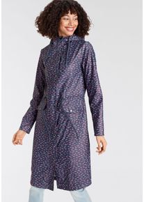ALPENBLITZ Damen Regenmantel "HUJAN", blau, Gr. 50, bedruckt, kontrastfarbene Details, Obermaterial: 100% Polyester. Kapuzenfutter: 65% Polyester,