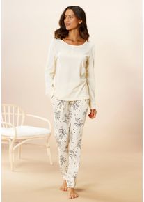 Vivance Dreams Damen Pyjama, Gr. 36, beige, Single Jersey, Obermaterial: 100% Baumwolle, geblümt, Basic, Homewear-Sets, mit Hortensien Muster