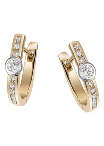 Firetti Damen Paar Creolen "Schmuck Geschenk Gold 585, ca.3,4 mm breit, glänzend, massiv", 0,24 ct SI = kleine Einschlüsse, Gelbgold 585-Weißgold