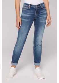 SOCCX Damen Slim-fit-Jeans, blau, casual, Gr. 26, Abriebeffekte, Material: 68% Baumwolle, 20% Polyester, 10% Viskose, 2% Elasthan, Zusatz: Enthält