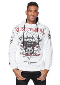 Rusty Neal Herren Kapuzensweatshirt "Rusty Neal Sweater", weiß, sportlich, Gr. XXXL, bedruckt, mehrfarbig, 70% Baumwolle, 30% Polyester, Sweatshirts,