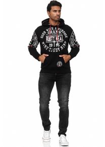 Rusty Neal Herren Kapuzensweatshirt, schwarz-weiß, casual, Gr. M, bedruckt, meliert, 70% Baumwolle, 30% Polyester, Sweatshirts, mit coolen
