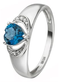 Jobo Damen Fingerring "Herz-Ring", 50, P1 = bei 10-facher Vergrößerung erkennbare Einschlüsse, Weißgold 585-Diamanten, weiß, Weißgold 585, Diamanten,