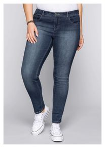 sheego Damen Stretch-Jeans "Große Größen", blau, casual, Gr. 58, unifarben, Obermaterial: 98% Baumwolle, 2% Elasthan, Jeans, in schmaler Form