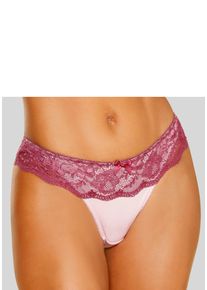 Lascana Damen String, Gr. 40, lila, Obermaterial: 85% Polyamid, 15% Elasthan, Unterhosen, mit breitem Bund aus blumiger Spitze, Dessous