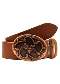 Damen Ledergürtel, braun, casual,modisch, Gr. 90, RETTUNGSRING BY SHOWROOM 019, unifarben, Büffelleder, Gürtel, Schließe mit floralem Design