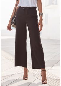 Lascana Damen Paperbag-Hose, schwarz, modisch, Gr. 38, unifarben, Web, Obermaterial: 100% Viskose, Hosen, mit weitem Bein und Taschen, Wide-Leg,