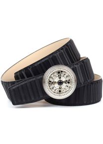Anthoni Crown Damen Ledergürtel, schwarz, Basic,modisch,klassisch, Gr. 90, unifarben, Leder, Gürtel, mit silberfarbener Koppel-Schließe und drehendem