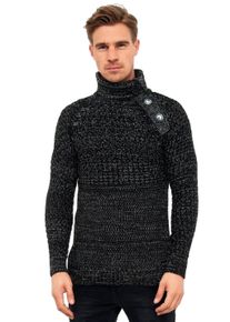 Rusty Neal Herren Strickpullover, schwarz, casual, Gr. XXL, meliert, 70% Polyacryl, 30% Baumwolle, Pullover, mit modischen Zierknöpfen