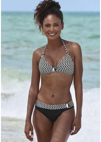 JETTE Damen Triangel-Bikini, schwarz-weiß, Gr. 34, Polyamid, Bikini-Sets, mit modischem Druck und Accessoires