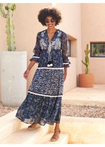 Heine Damen Maxikleid "Druck-Kleid", blau, Gr. 36, geblümt, gemustert, 100% Polyester, Kleider
