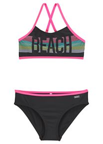 Bench. Kinder Bustier-Bikini, schwarz, Gr. 122, Polyamid, Bikini-Sets, mit pinken Kontrastpaspeln