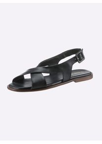 Heine Damen Sandale, Gr. 41, schwarz, Leder, Glattleder, modisch, Schuhe