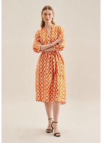 Seidensticker Damen Sommerkleid "Schwarze Rose", orange, Gr. 48, bedruckt, 100% Leinen, Kleider, 3/4-Arm Kragen Druck