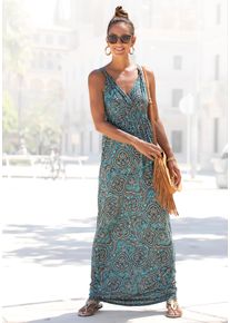 Lascana Damen Maxikleid, grün, Gr. 40, Paisley, Jersey, Obermaterial: 100% Viskose, Kleider, mit Paisleymuster und verstellbarem Ausschnitt,