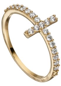 Jobo Damen Fingerring "Ring mit Kreuz", 52, Gelbgold 333, gold, Gelbgold 333, Fingerringe, 333 Gold mit 19 Zirkonia