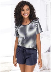 Vivance Dreams Damen Shorty, Gr. 36, blau, Single Jersey, Obermaterial: 100% Baumwolle, gestreift, bestickt, casual, Homewear-Sets, mit schönem