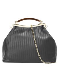 CLUTY Damen Henkeltasche, grau, Leder, Taschen, echt Leder, Made in Italy