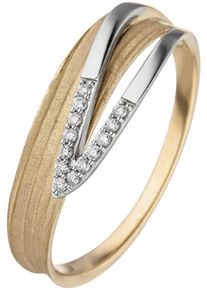 Jobo Damen Fingerring, 60, P1 = bei 10-facher Vergrößerung erkennbare Einschlüsse, Gelbgold 585-Weißgold 585-Diamanten, gelb, Gelbgold 585, Weißgold