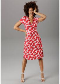 Damen Sommerkleid, rot, feminin, Gr. 44, Aniston SELECTED, geblümt, bedruckt, Jersey, Obermaterial: 92% Viskose, 8% Elasthan, Kleider, mit