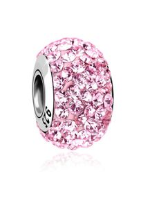 NENALINA Damen Charm-Einhänger "Kugel Bead Violett Kristalle 925 Silber", mit Steinen, rosa, Silber 925 (Sterlingsilber), Charms