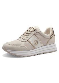 Tamaris Damen Plateausneaker, Gr. 39, beige, Textil, Lederimitat, glänzend, metallisierte Fasern, sportlich, Schuhe, Plateau, Freizeitschuh,