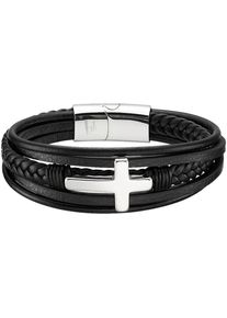 Bruno Banani Damen Lederarmband "Schmuck Geschenk Armband Kreuz, B4090B/20/00/21,5", Edelstahl-Leder, schwarz, Edelstahl, Leder, Armbänder