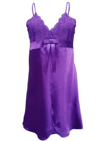 Family Trends Damen Negligé, Gr. M, lila, 100% Polyester, unifarben, feminin, Kleider, mit Spitze und Satin-Schleife
