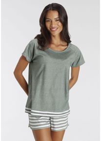 Vivance Dreams Damen Shorty, Gr. 32, grün, Single Jersey, Obermaterial: 50% Baumwolle, 50% Polyester, Homewear-Sets, mit Streifen-Details