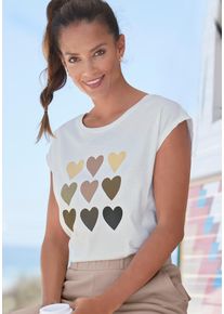 Venice Beach Damen T-Shirt, weiß, modisch, Gr. 36, bedruckt, Jersey, Obermaterial: 100% Baumwolle, Shirts, mit Herzchen-Druck, Kurzarmshirt aus