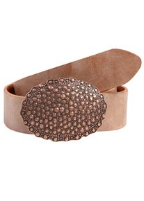 Damen Ledergürtel, beige, casual,modisch, Gr. 80, RETTUNGSRING BY SHOWROOM 019, unifarben, Leder, Gürtel, mit austauschbarer Schließe »Oval Nieten
