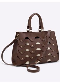 Heine Damen Handtasche, braun, Polyurethan, Microfaser, Textil, unifarben, gemustert, Taschen