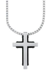 s.Oliver Herren Kette mit Anhänger "Halskette Kreuz, 9076956", Edelstahl, L: 50cm, schwarz, Edelstahl, Halsketten