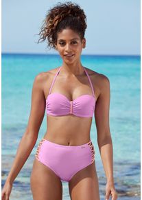 Venice Beach Damen Highwaist-Bikini-Hose "Anna", lila, Gr. 34, unifarben, kontrastfarbene Details, Microfaser, Polyamid, Badehosen, mit seitlich