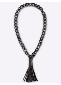 Heine Damen Gliederkette, schwarz, Kunststoff, Leder, Halsketten