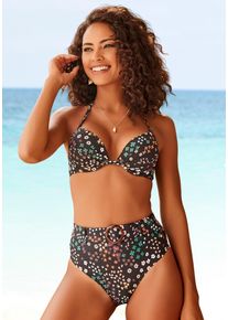 s.Oliver Damen Bikini-Hose "Milly", schwarz, Gr. 34, floral, Polyamid, Badehosen, mit abnehmbarem Gürtel