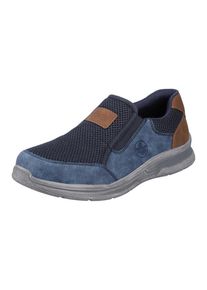 Rieker Herren Slipper, Gr. 42, blau, Textil, Lederimitat, used, sportlich, Schuhe, Schlupfschuh, Freizeitschuh mit seitlichen Stretcheinsätzen,