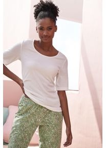 Lascana Damen Pyjamaoberteil, Gr. 36, beige, Rippware, Obermaterial: 63% Polyester, 33% Viskose, 4% Elasthan, unifarben, feminin, Shirts, aus