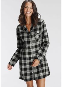 H.I.S. H.I.S Damen Nachthemd, Gr. 34, schwarz, Flanell, Obermaterial: 100% Baumwolle, kariert, klassisch, Kleider, aus Flanell im Karo-Design