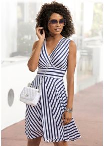 Lascana Damen Sommerkleid, blau, modisch, Gr. 46, Jersey, Obermaterial: 95% Polyester, 5% Elasthan, Kleider, mit Streifenprint, Wickelkleid,