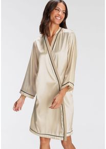 Bruno Banani Damen Kimono, Gr. 32, beige, Satin, unifarben, Hausmäntel, mit Kontrastpaspel-Details