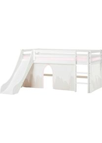 Hochbett Hoppekids, B:195cm H:105cm L:208cm, weiß, Kiefer massiv, Jugendzimmer, Hochbetten, "«Winter Wonderland»", 90x200 mit Rutsche, Vorhang &