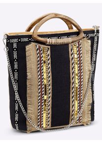 Heine Damen Handtasche, schwarz, Jute, gemustert, Taschen